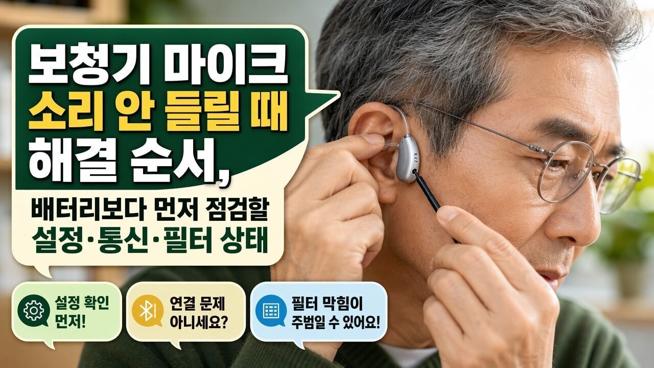 보청기 마이크 소리 안 들릴 때 해결 순서, 배터리보다 먼저 점검할 설정·통신·필터 상태