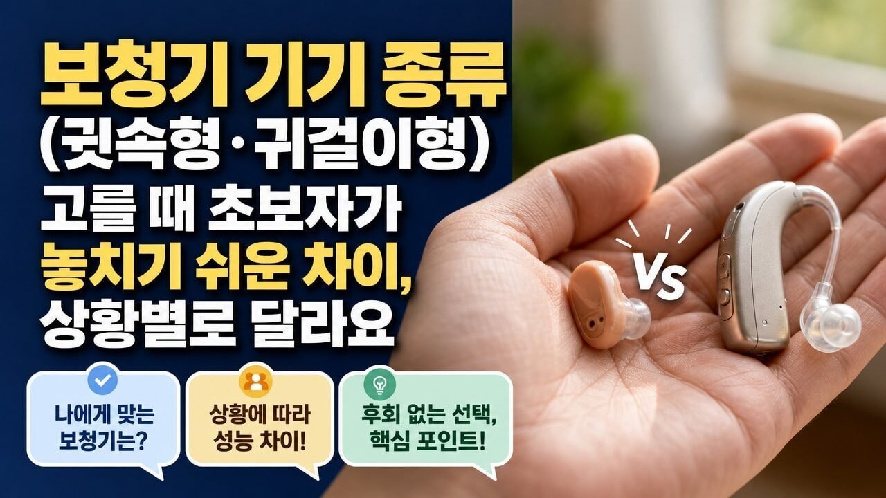 보청기 기기 종류(귓속형·귀걸이형) 고를 때 초보자가 놓치기 쉬운 차이, 상황별로 달라요